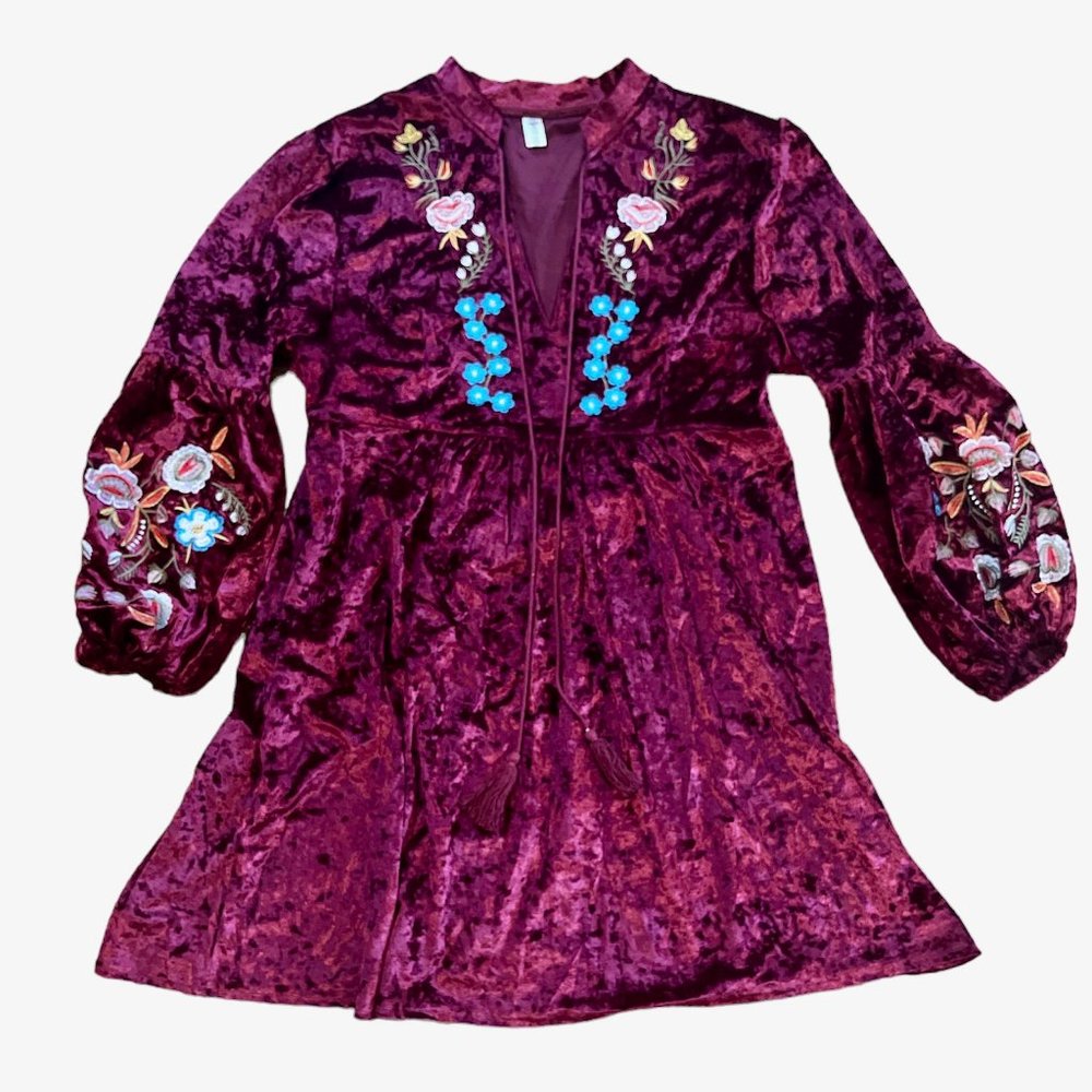 Maroon Velour Boho Dress